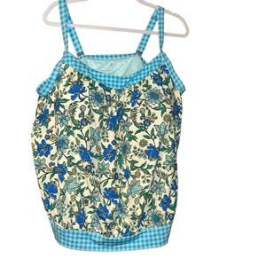 Nwt Lands end Tankini Top Lotus Floral Gingham swim top plus size 24W 3X